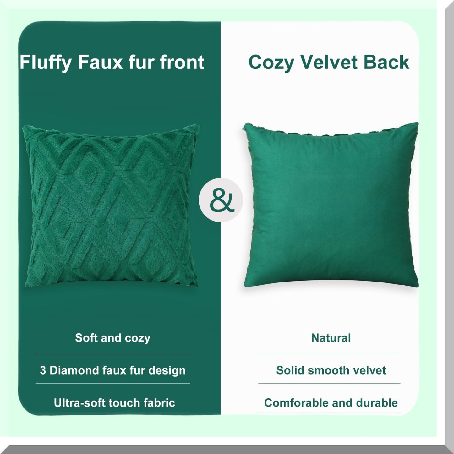 Plush Wool Diamond Throw Pillow Covers - Set of 2 Green 26x26 - Soft Decorative Couch Sofa Pillow Covers for Living Room - 3D Pattern