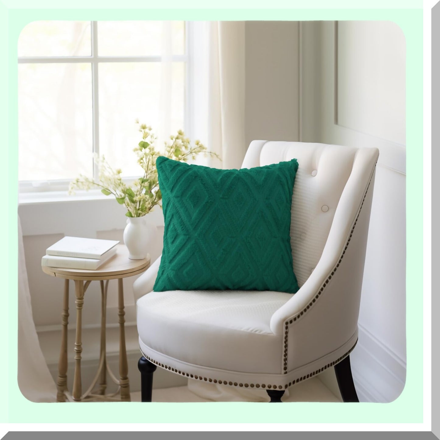 Plush Wool Diamond Throw Pillow Covers - Set of 2 Green 26x26 - Soft Decorative Couch Sofa Pillow Covers for Living Room - 3D Pattern