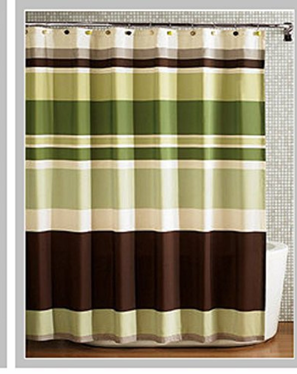 Fabric Shower Curtain, Multi-Color Striped, Green Coffee