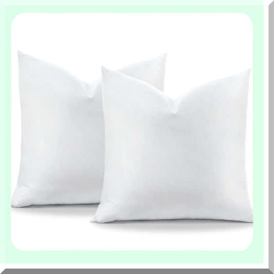 Fluffy Cotton Square Pillow Inserts - Set of 2 Soft Throw Pillows for Sofa Couch Bed, 18 x 18 Decorative Cushions - White