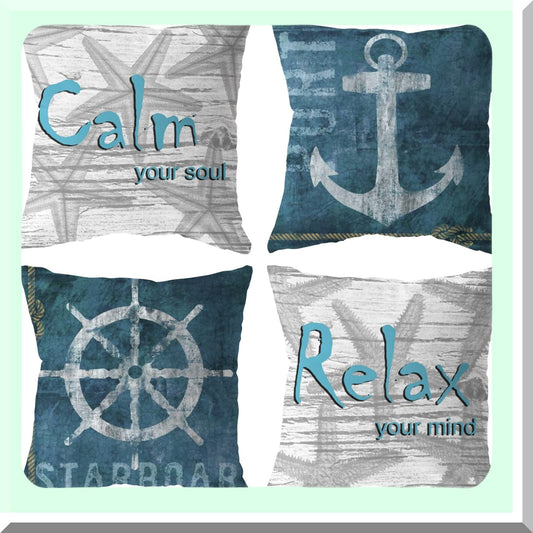 Nautical Anchor Ocean Blue Throw Pillow Set - Coastal Beach Decor Cushion Covers for Patio Sofa Car Home - 18x18 Inch Outdoor Pillow Cases