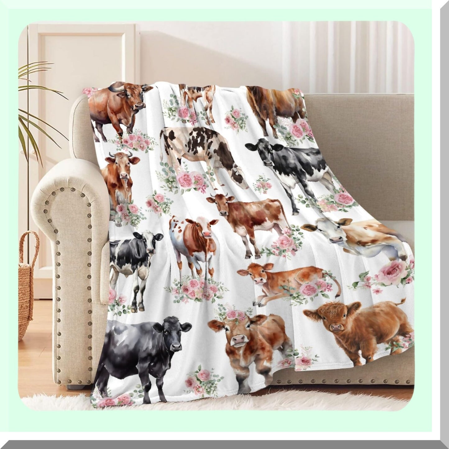 CozyCows Super Soft Flannel Blanket - Lightweight Throw for Kids & Adults, Perfect for Couch, Sofa, Bed, Camping, Travel - All Seasons 60"x80""