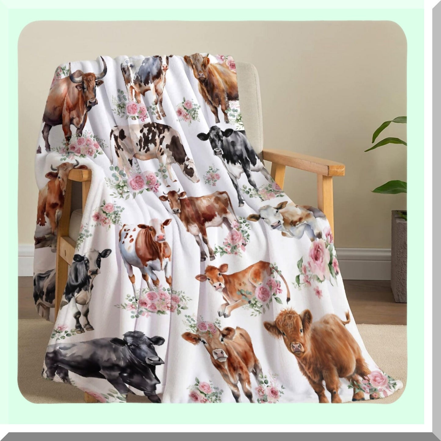 CozyCows Super Soft Flannel Blanket - Lightweight Throw for Kids & Adults, Perfect for Couch, Sofa, Bed, Camping, Travel - All Seasons 60"x80""