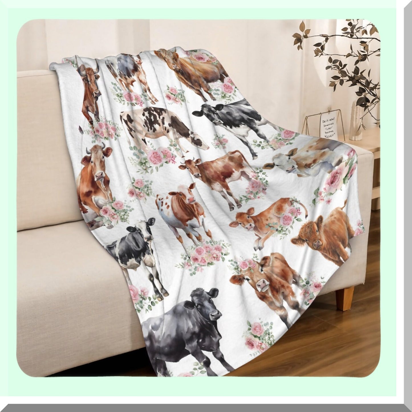 CozyCows Super Soft Flannel Blanket - Lightweight Throw for Kids & Adults, Perfect for Couch, Sofa, Bed, Camping, Travel - All Seasons 60"x80""