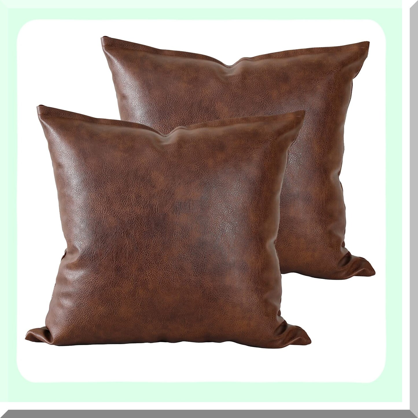 Luxury Boho Dark Brown Leather Pillow Covers - Set of 2 | Modern Farmhouse Decorative Cushion Cases for Sofa, Couch, Livingroom, Bed - 26 x 26