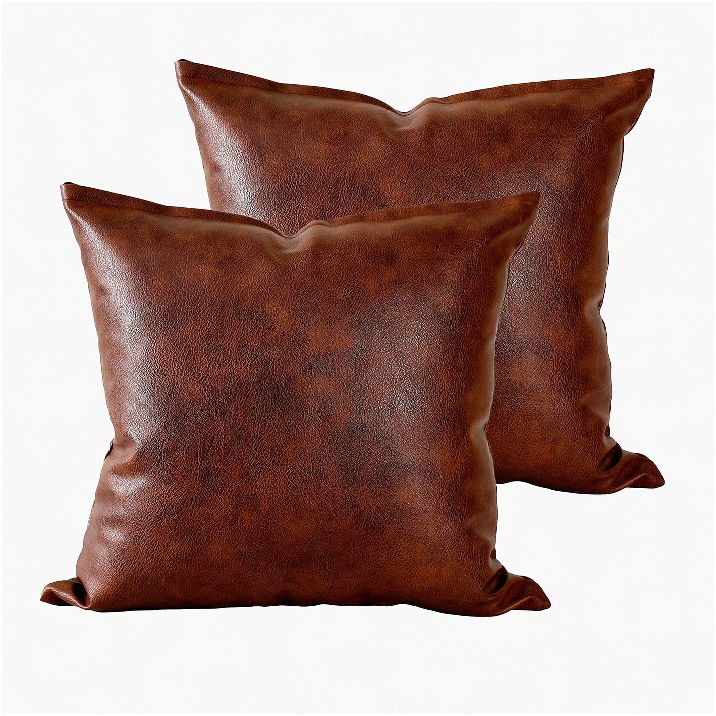 Luxury Boho Dark Brown Leather Pillow Covers - Set of 2 | Modern Farmhouse Decorative Cushion Cases for Sofa, Couch, Livingroom, Bed - 26 x 26