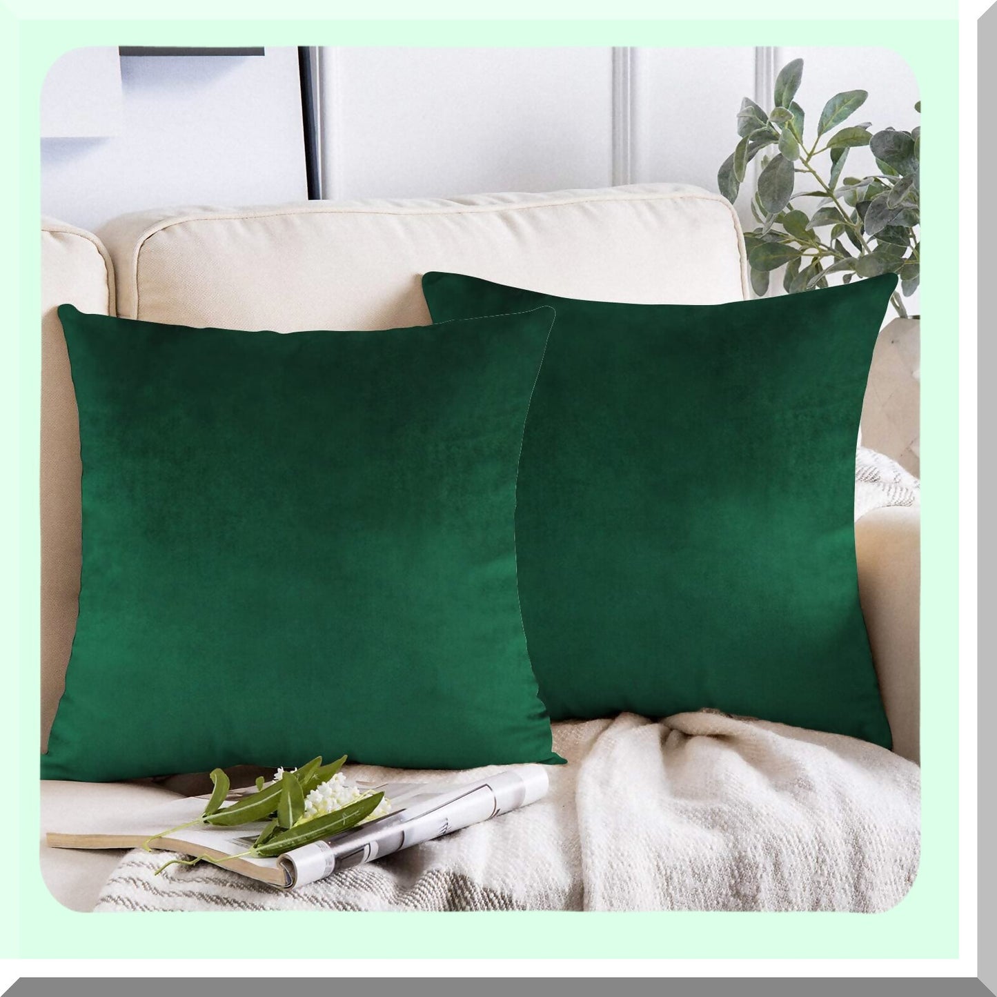 Emerald Dark Green Velvet Xmas Throw Pillow Covers - Set of 2 | Decorative Cushion Cases for Home, Car, Couch, Sofa, Bedroom, Office | 20x20 Decor