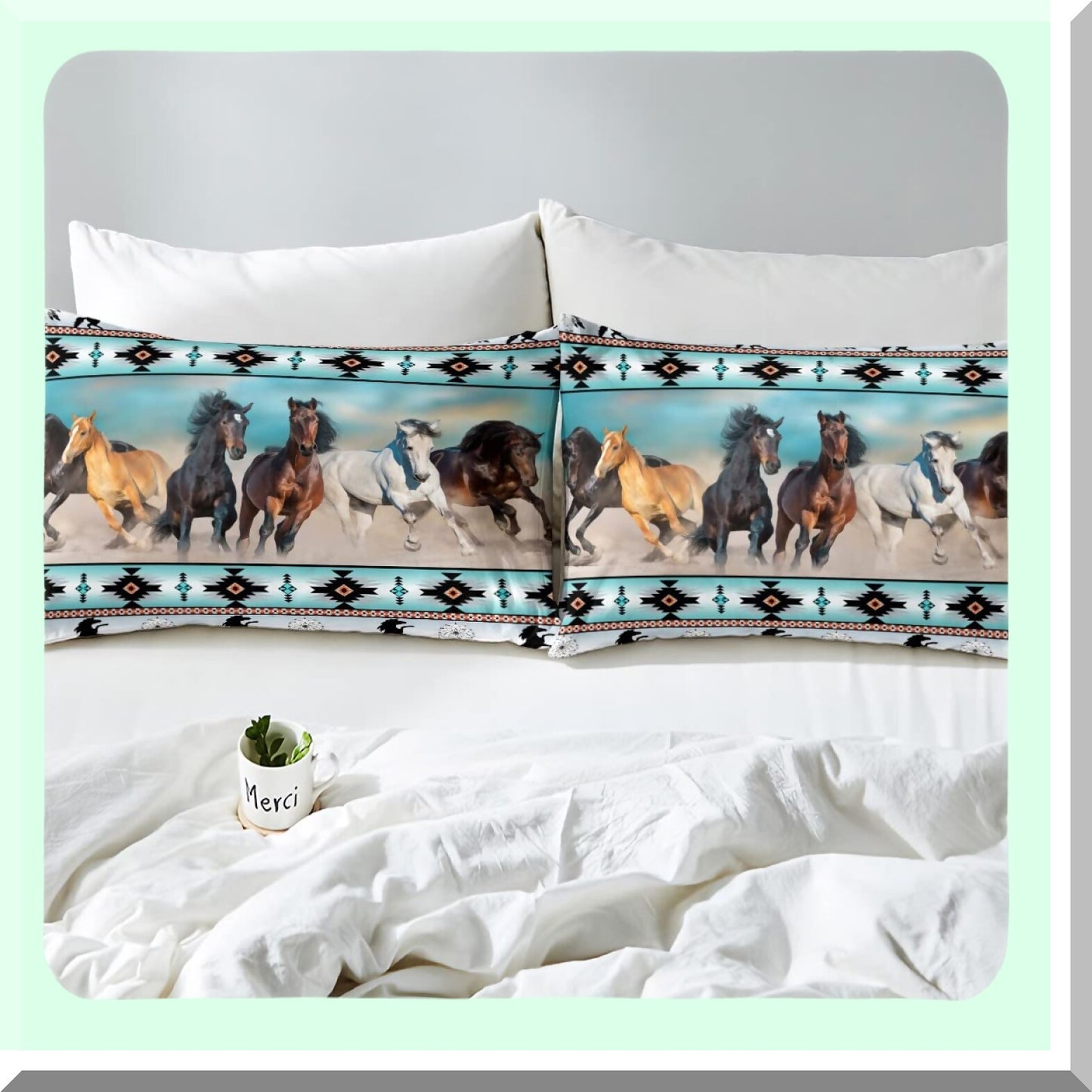 Tribal Horse Dream Sheet Set - Farm Animals Fitted Sheet with Ethnic Tribe Arrow Dream Catcher Top Sheet Twin - Southwest Exotic Nordic Style Room Decor - Multi 25