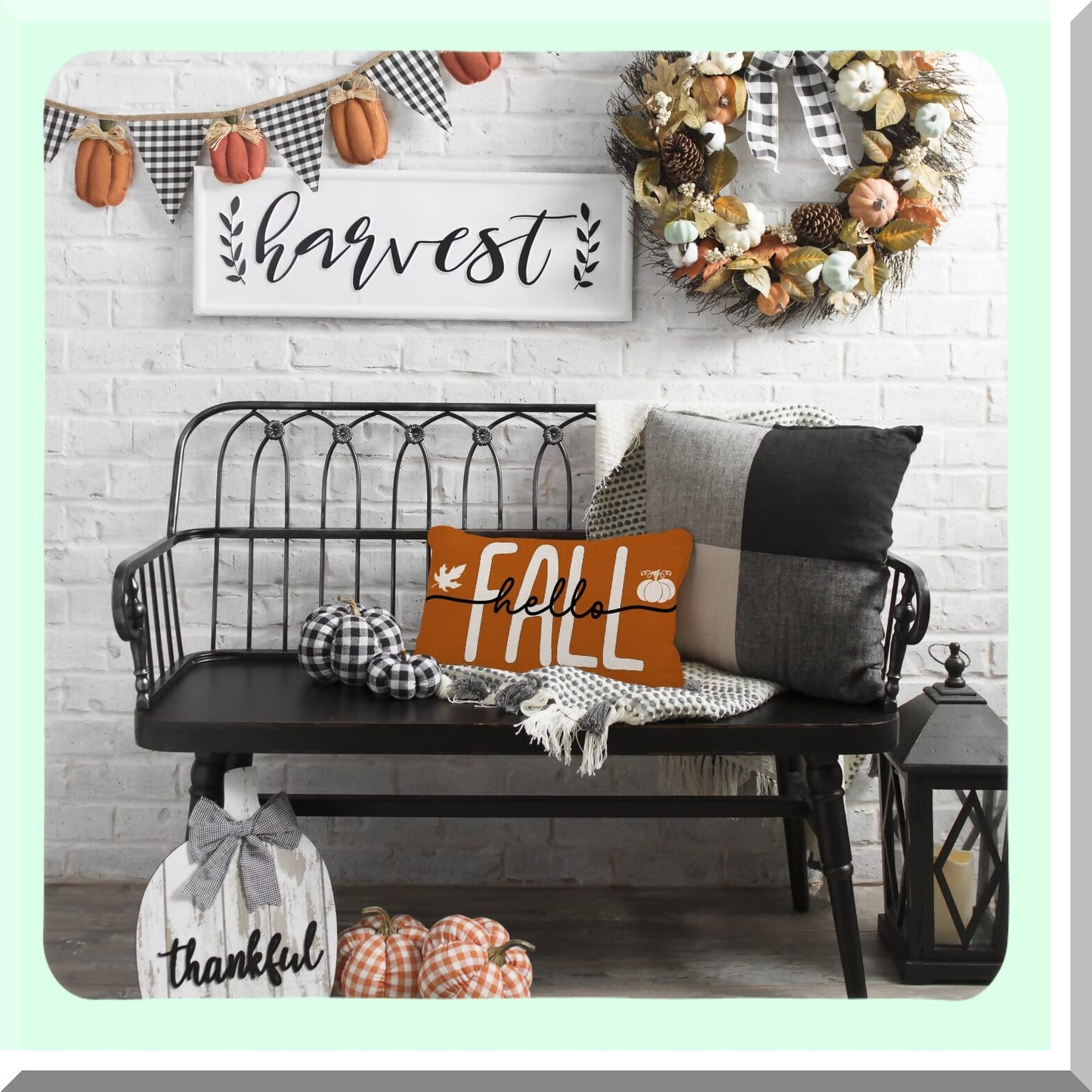 Autumn Harvest Decorative Pillow Cover Set - Fall Pumpkin Throw Pillow Covers 12x20 - Outdoor Fall Decorations for Home - Hello Fall Accent Pillows