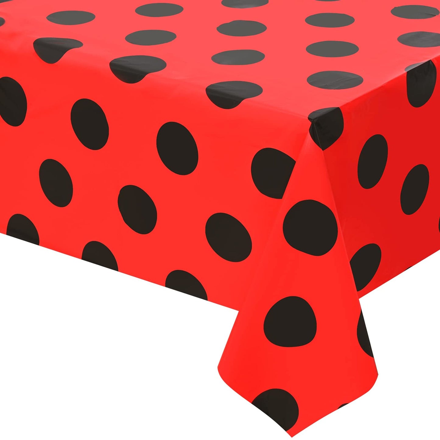 Ladybug Party Tablecloth Set - Red & Black Polka Dots Plastic Covers for Ladybug Themed Decorations - 87 x 51 Inches - 2 Pcs Ladybug Theme Party Supplies