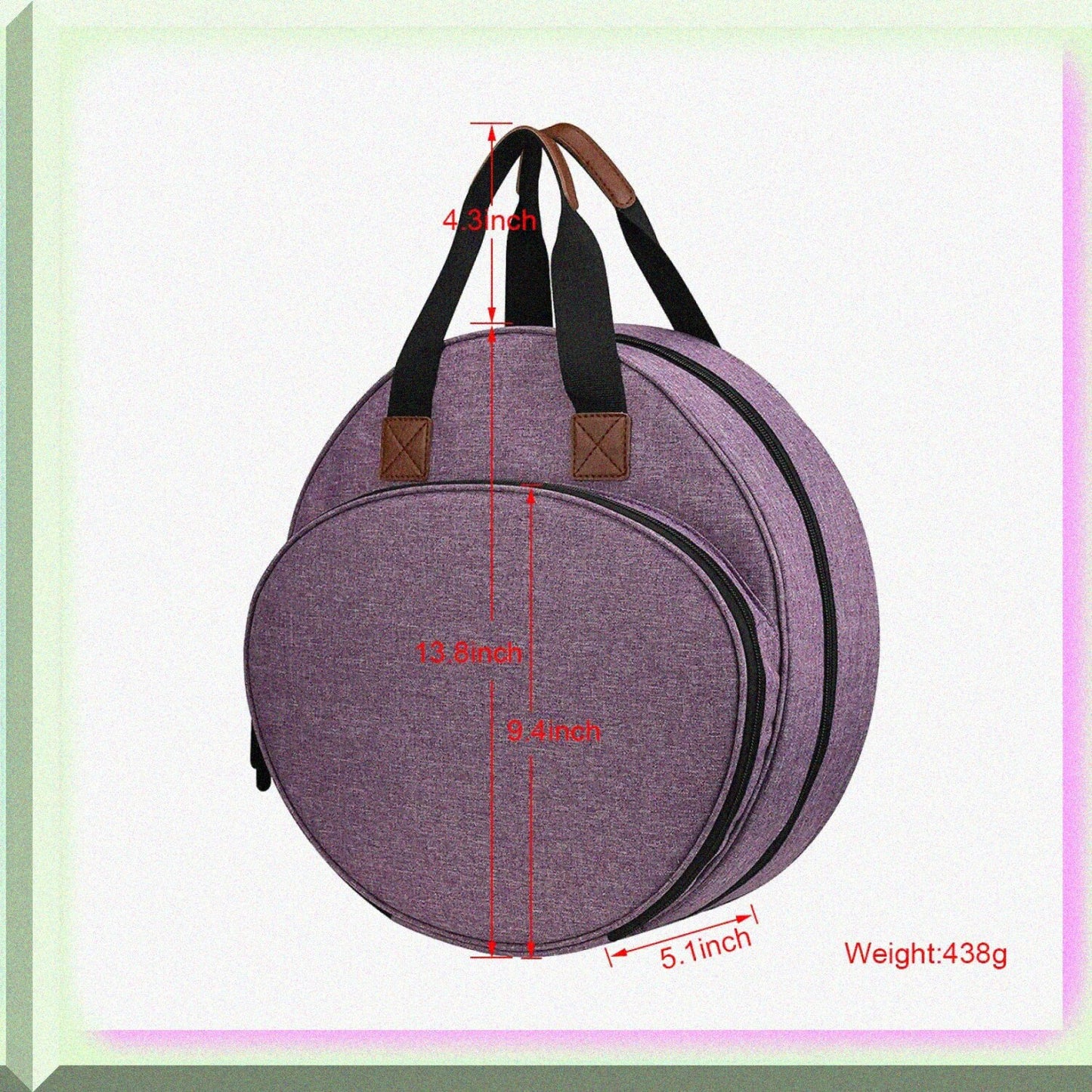 Purple Cross Stitch Storage Bag with Zipper Pockets