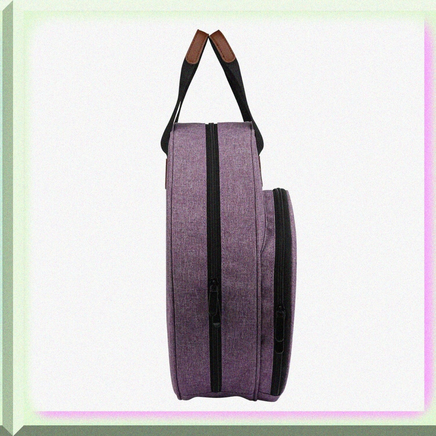 Purple Cross Stitch Storage Bag with Zipper Pockets