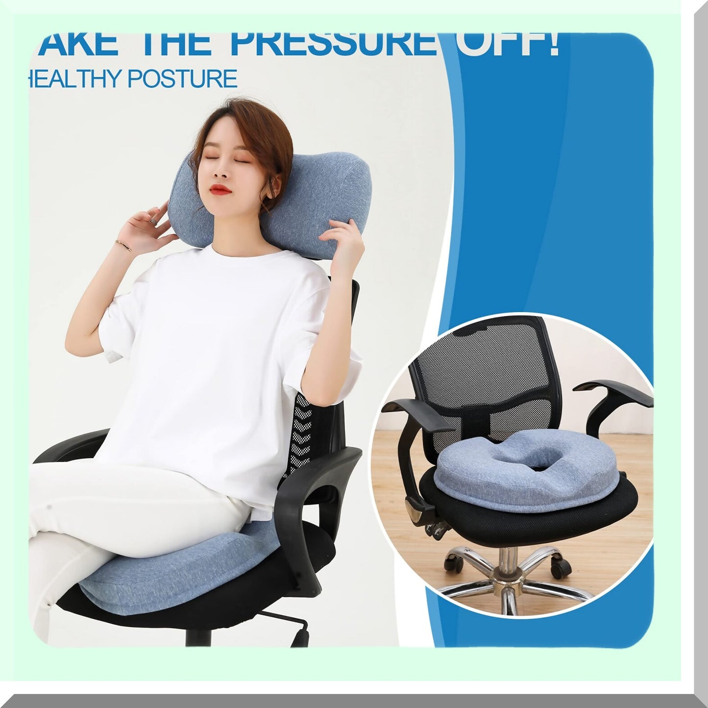 ErgoFoam Comfort Cushion - Tailbone Relief Pillow for Sciatica, Pregnancy, Post Natal Pain - Memory Foam Donut Seat Cushion (Blue)