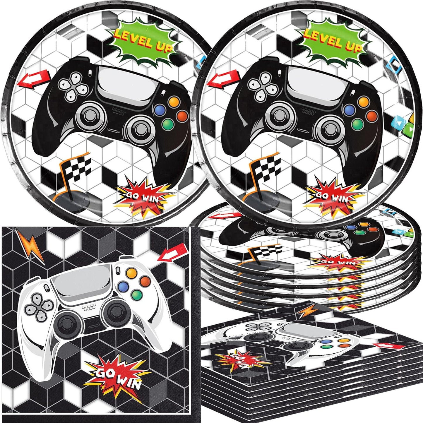 Galactic Gamer Party Pack - 40 Piece Set for Space Theme Birthday Celebration - Includes 20 Plates and 20 Napkins for Video Game Party Fun