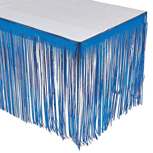 Blue Metallic Fringe Table Skirt for Events