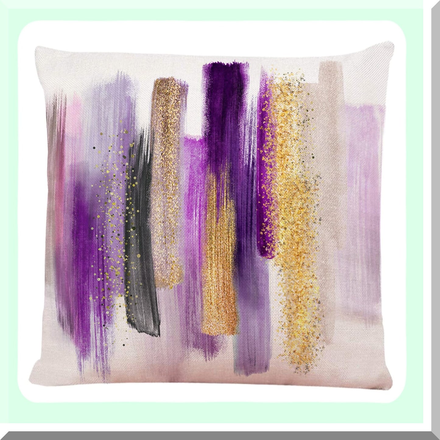 Pink Watercolor Brush Strokes Throw Pillow Cover - Abstract White Paint Smears Purple Gold Palette Modern Yellow Decorative Cushion Case for Home Couch 18x18"
