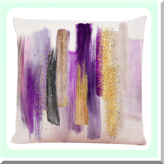 Pink Watercolor Brush Strokes Throw Pillow Cover - Abstract White Paint Smears Purple Gold Palette Modern Yellow Decorative Cushion Case for Home Couch 18x18"