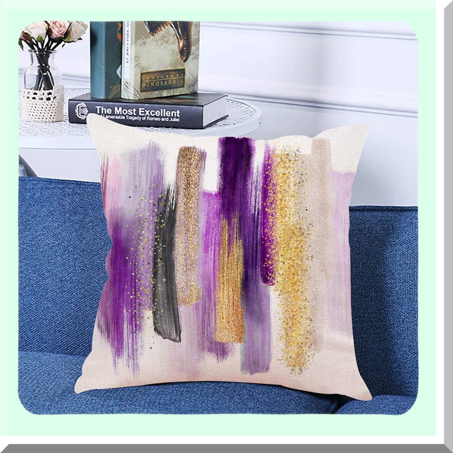 Pink Watercolor Brush Strokes Throw Pillow Cover - Abstract White Paint Smears Purple Gold Palette Modern Yellow Decorative Cushion Case for Home Couch 18x18"