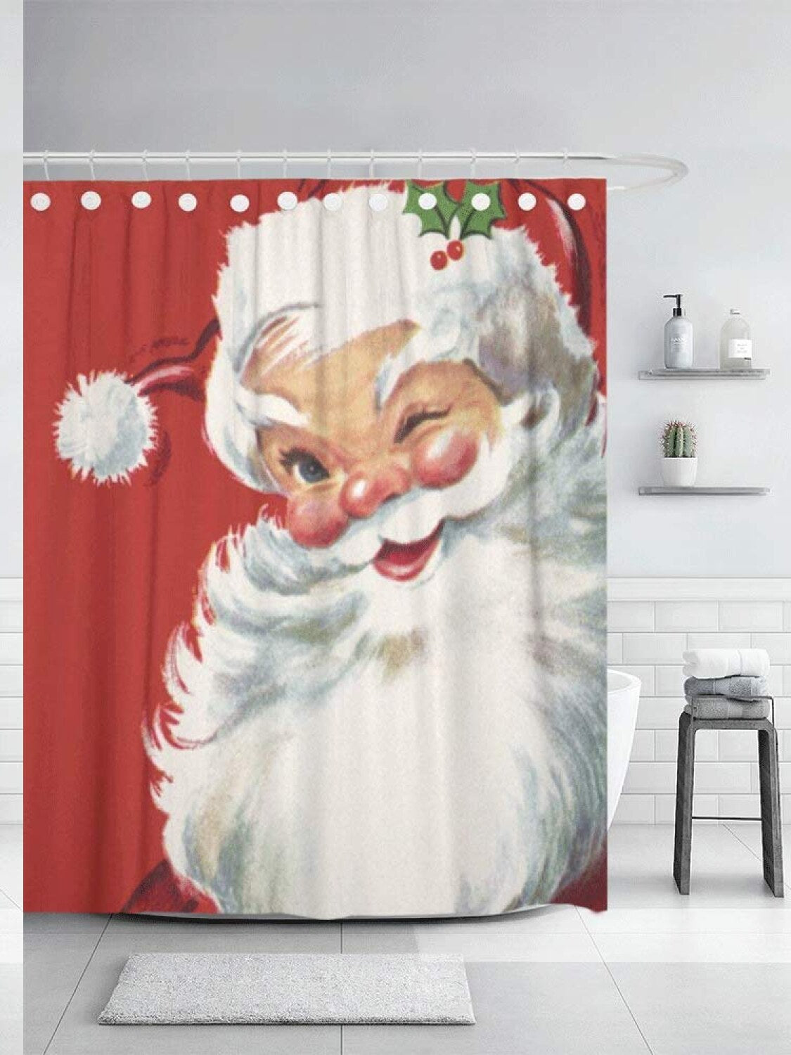 Vintage Jolly Claus Shower Curtain 68x72 Inches