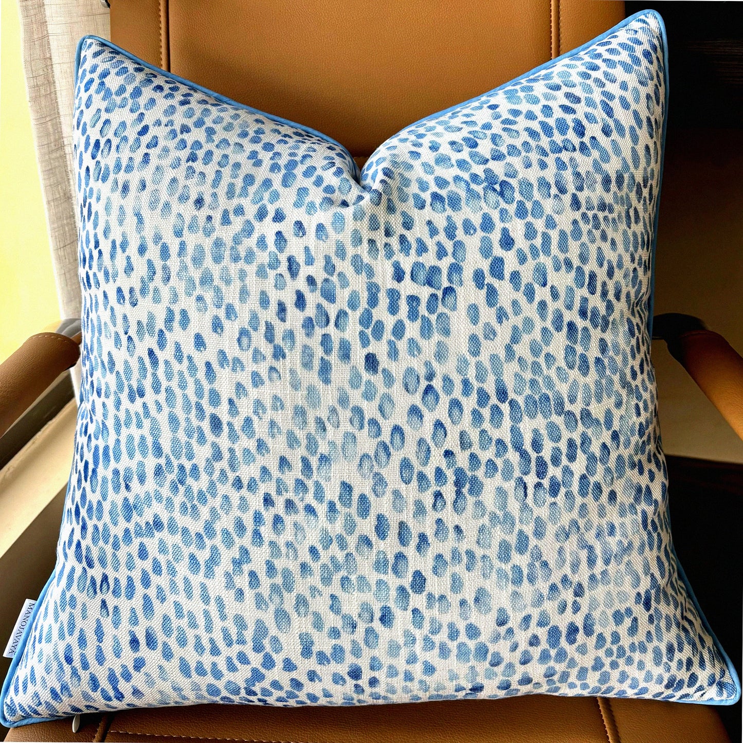 Rainy Day Bliss Decorative Pillow Cover - Square Accent Throw for Couch, Sofa, Chair - 22x22 Inches - Blue Rain Drops Print - Home Decor