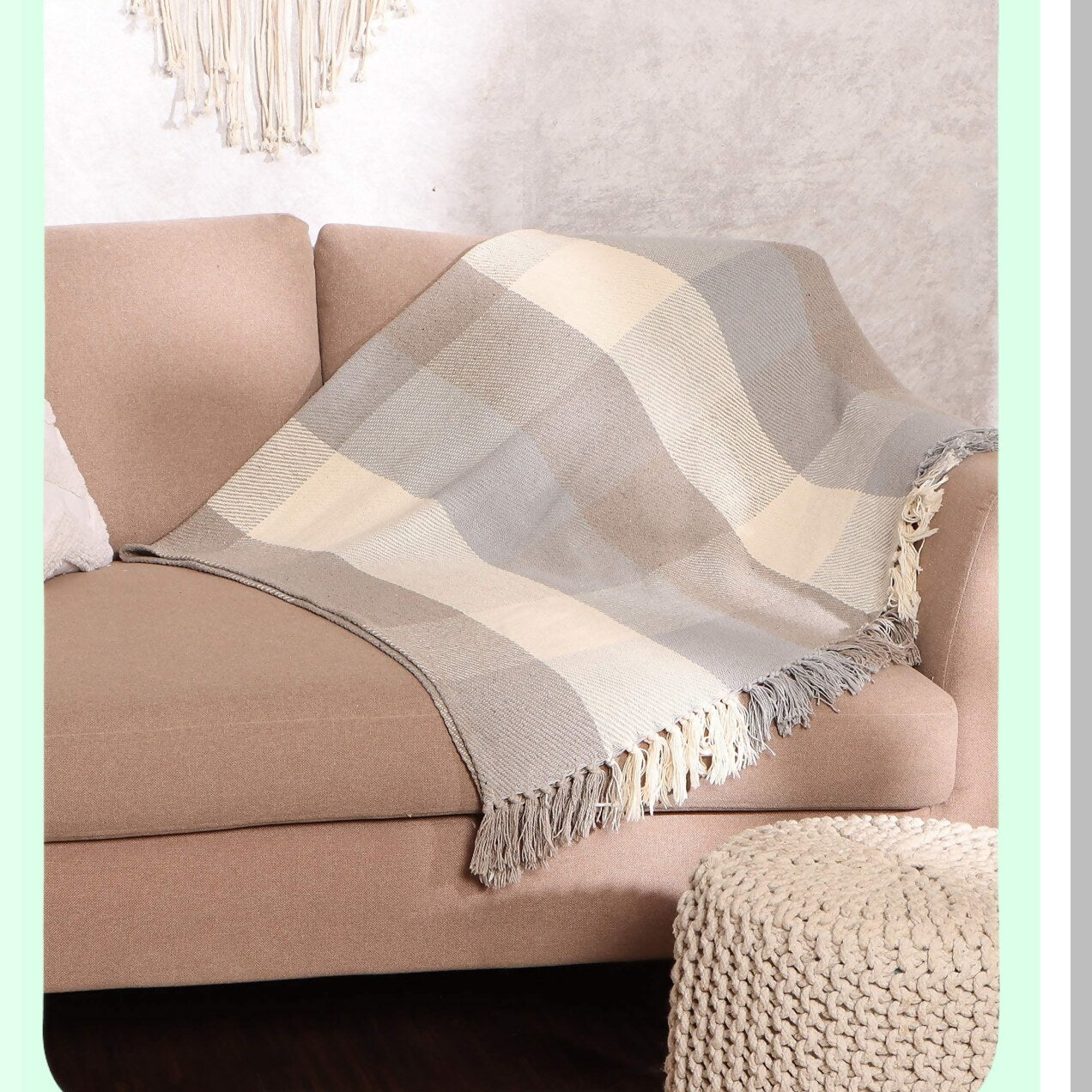 CozyHaven Herringbone Cotton Lap Blanket - Medium Weight, Soft, 50x60, Ideal for Sofa, Bed, Couch, Chairs, Loveseats, Car, Indoor/Outdoor Use, Ecru