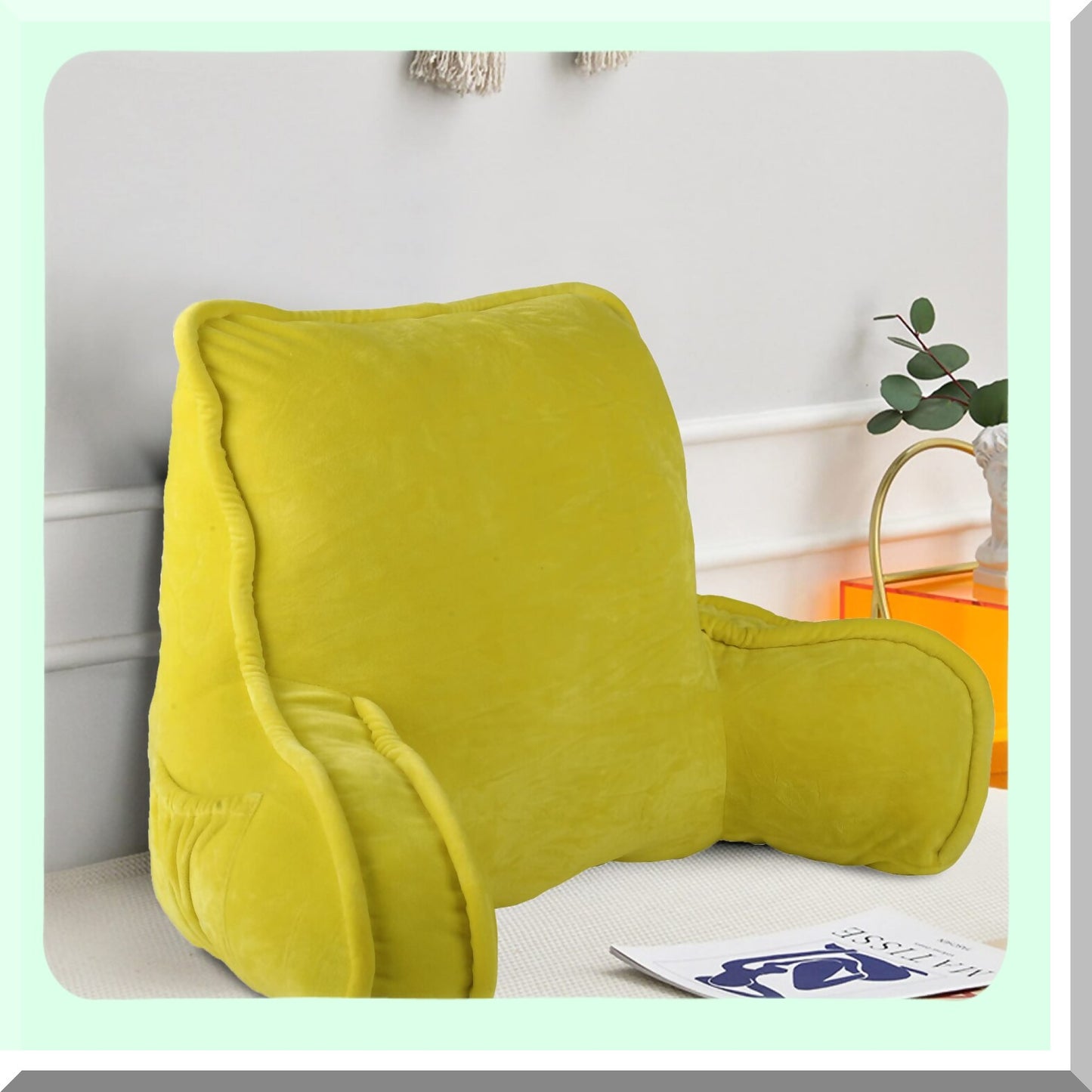 Ultimate DIY Bedrest Lounger Pillow Kit - Backrest Reading Cushion with Arm Pockets, Easy Assembly, Lemon Curry Color, 20" x 18" x 17"