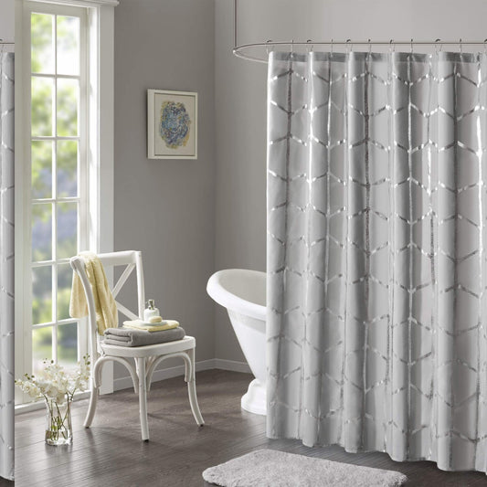 Raina Geometric Metallic Shower Curtain 72x72 in