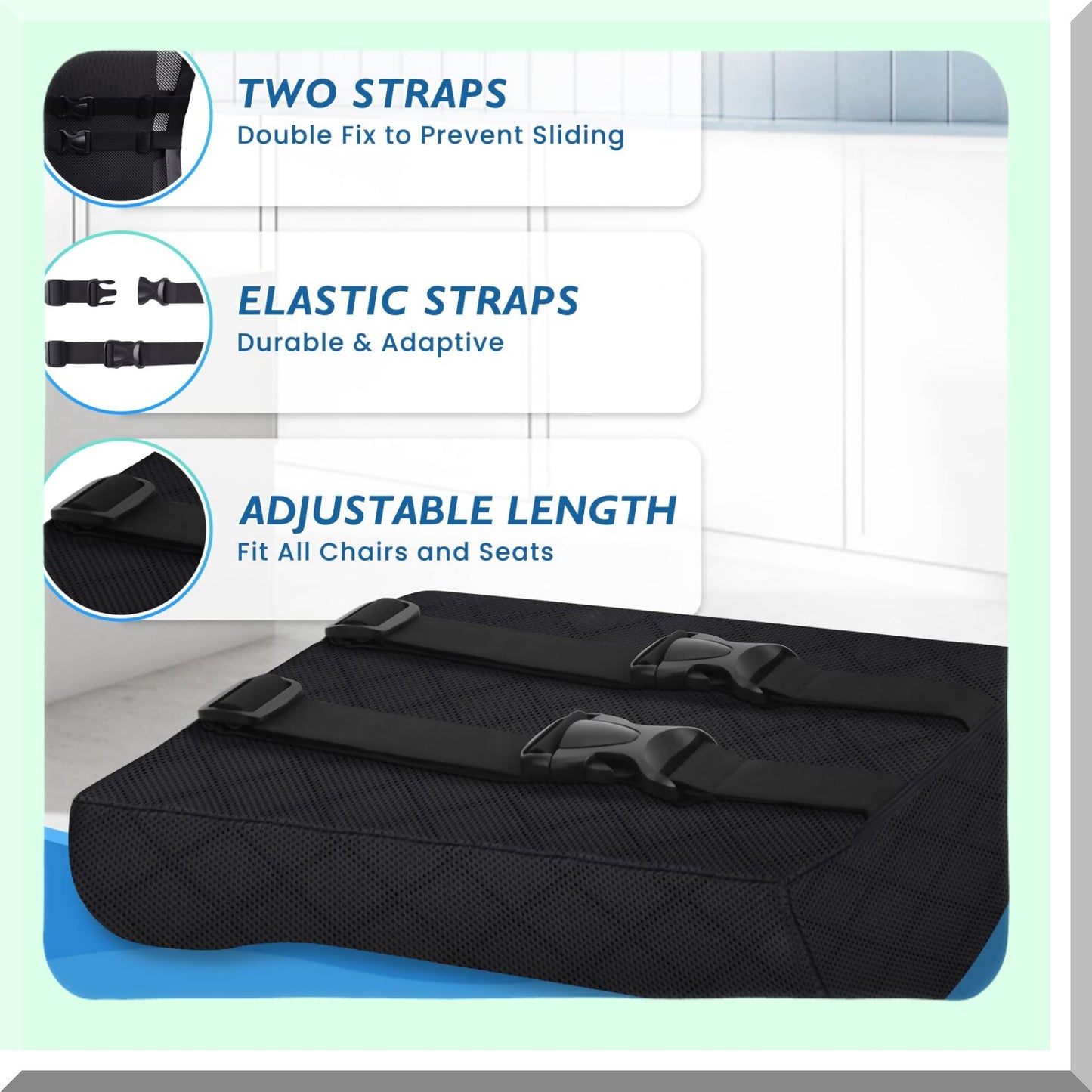 ErgoFlex Lumbar Support Pillow - Memory Foam Back Support Cushion for Office Chair, Car, Gaming - Adjustable Straps, Improve Posture, Relieve Back Pain - Black