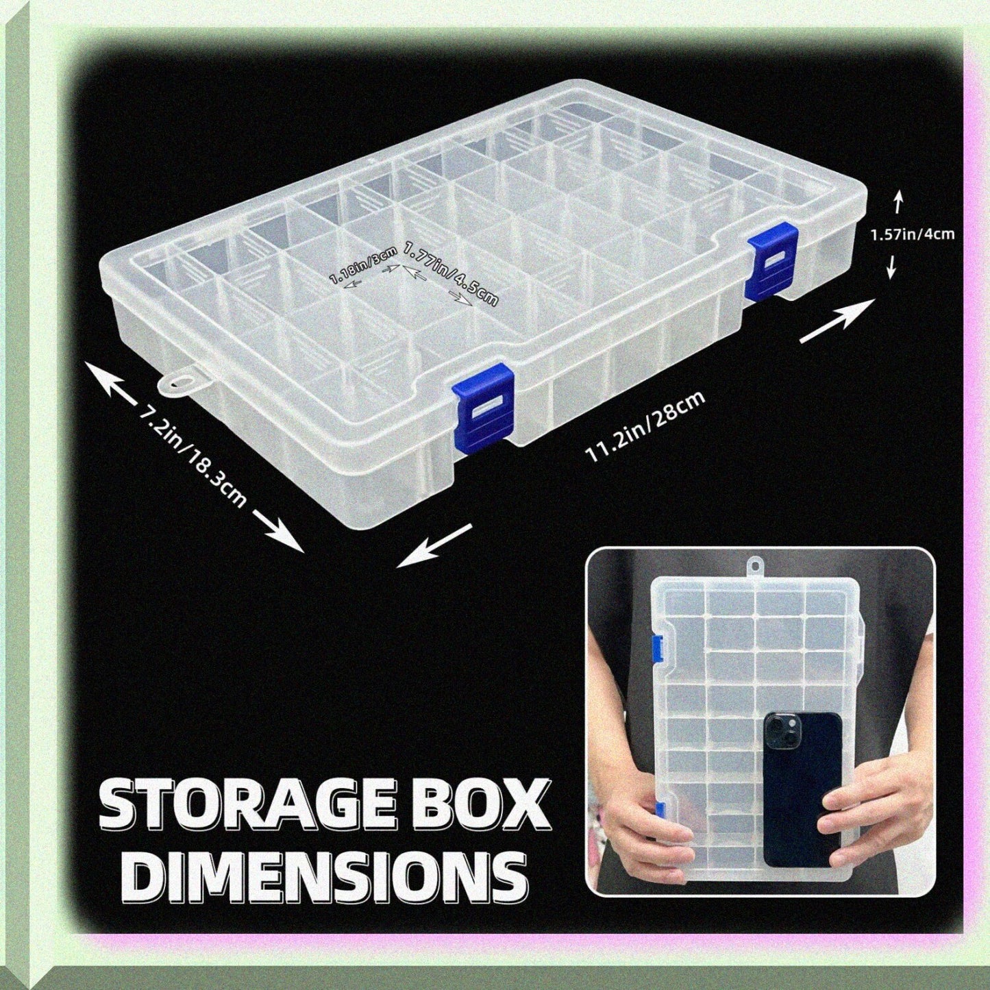 Plastic Organizer Container with 34 Adjustable Dividers, White