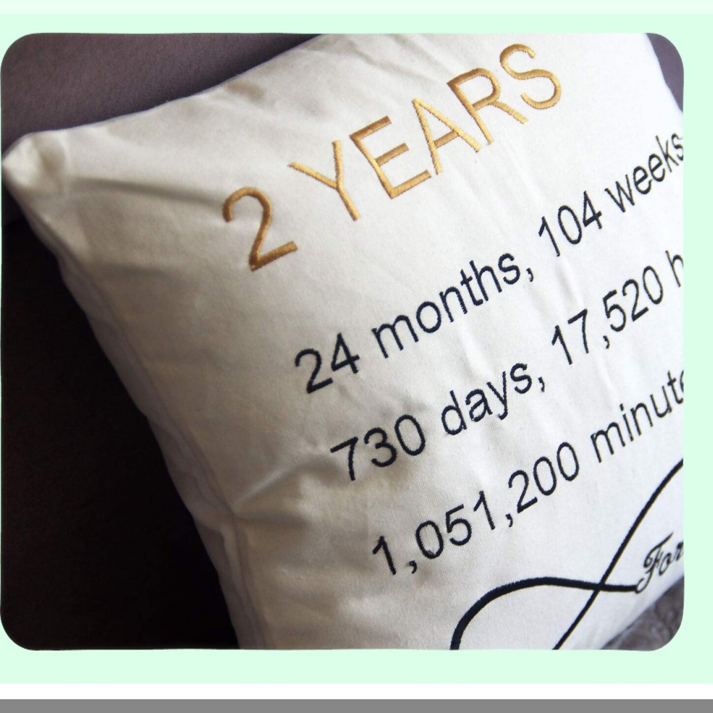 Anniversary Embroidered Decorative Throw Pillow Cover - 2 Year Marriage Celebration - 18x18 Inches - Home Decor - Cover Only