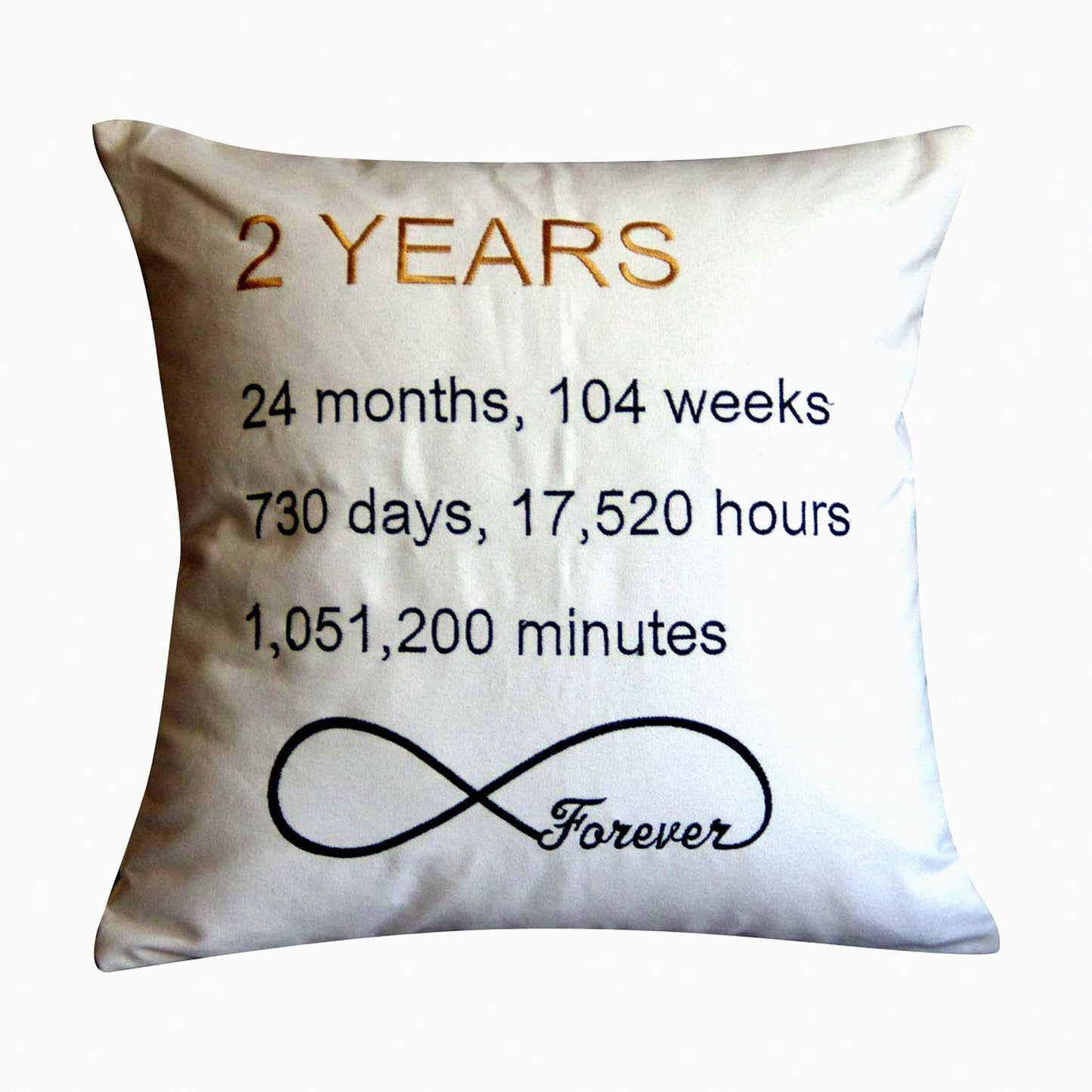 Anniversary Embroidered Decorative Throw Pillow Cover - 2 Year Marriage Celebration - 18x18 Inches - Home Decor - Cover Only