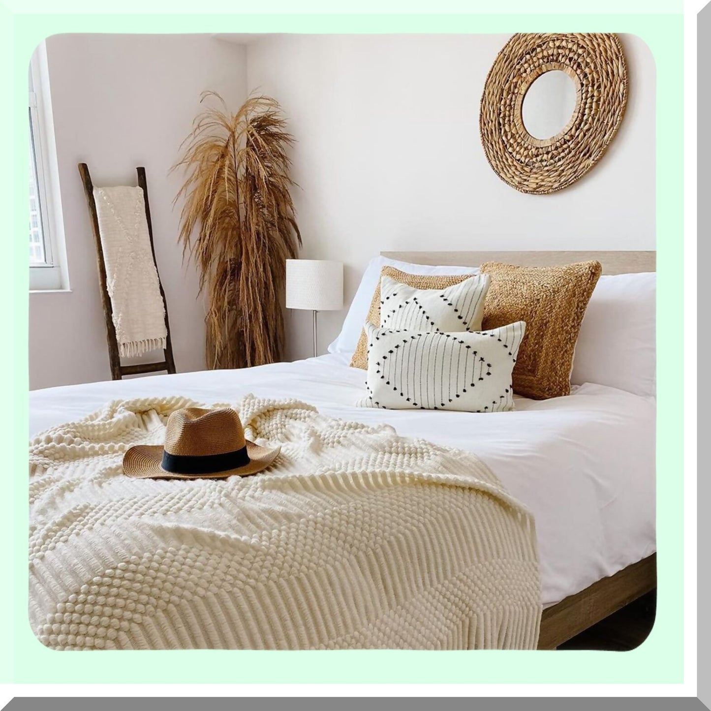 Diamond Boho Farmhouse Pillow Covers - Set of 2 Black & Cream White 22x22 Tufted Decorative Cases for Couch Bed. Large Modern Accent Neutral Cover