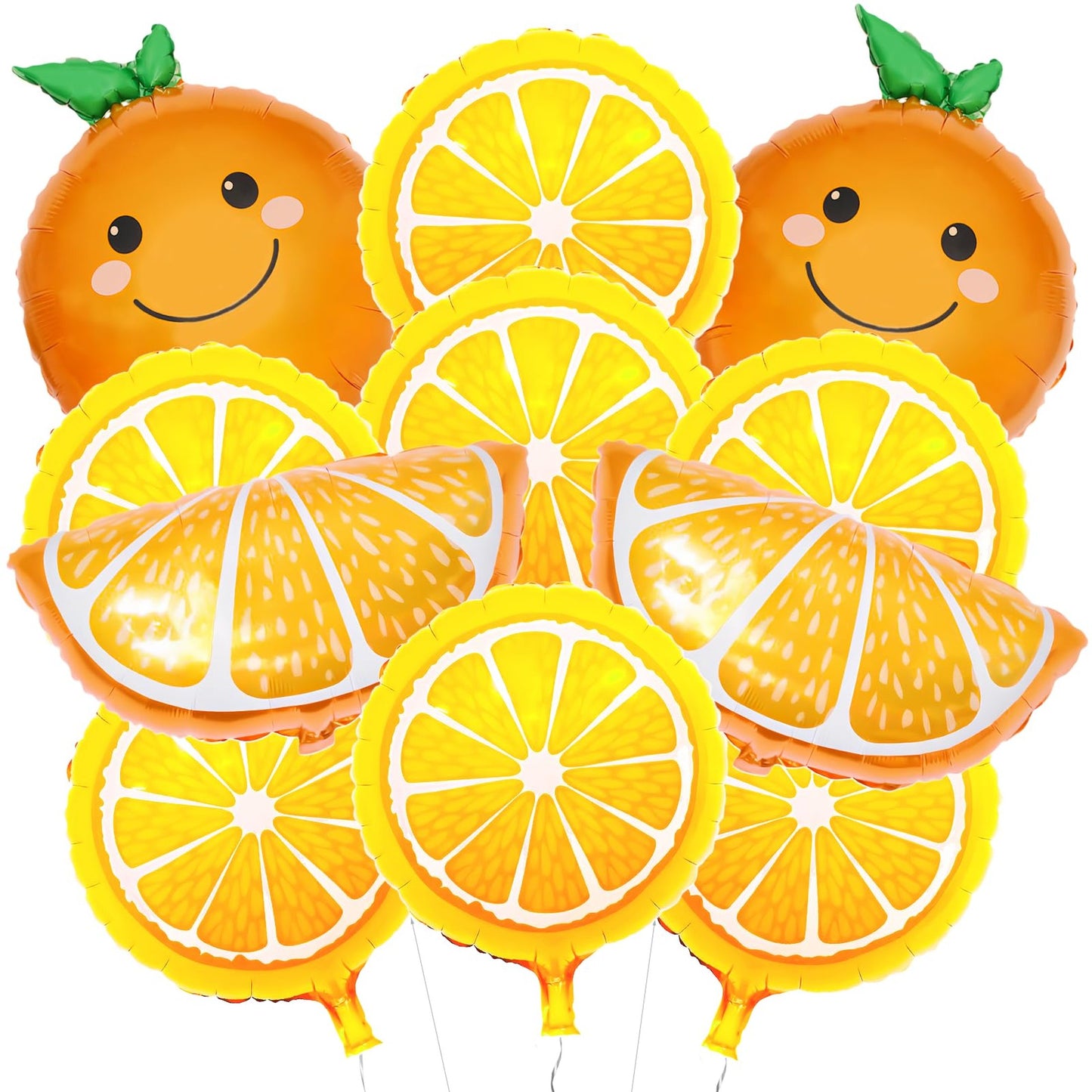 Citrus Burst Balloon Set - 10 Piece Orange Citrus & F Mylar Balloons for Baby Shower, Birthday & Summer Fruit Themed Party Decorations.