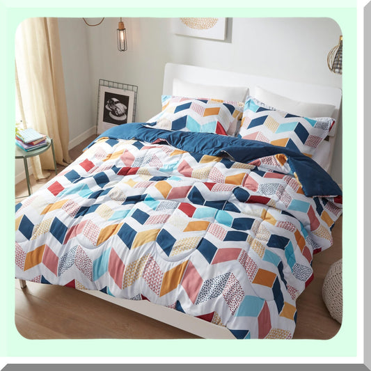 Vibrant Chevron Comforter Set - All Season Down Alternative Bedding with Matching Sham - Twin/Twin XL - Cozy Ruching Design - Multi/Aqua - 2 Piece