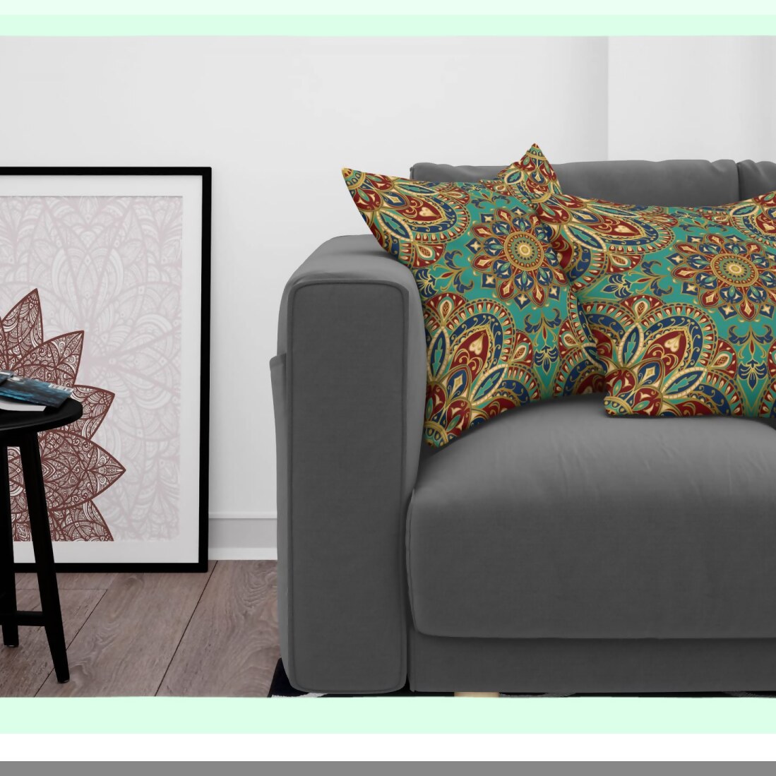 Medieval Motif Ethnic Throw Pillow Cover Set - Pack of 2, Double-Sided Digital Print Decor, Zippered Cushion Case, 18" Teal Indigo Pattern Style