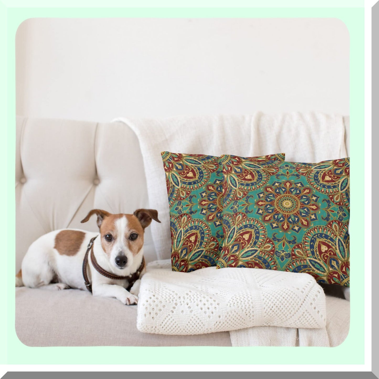 Medieval Motif Ethnic Throw Pillow Cover Set - Pack of 2, Double-Sided Digital Print Decor, Zippered Cushion Case, 18" Teal Indigo Pattern Style