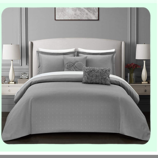 Country Charm Twin Comforter Set - 4 Piece Bedding Bundle with Pleated Design, Decorative Pillows, and Sham in Grey Color Palette