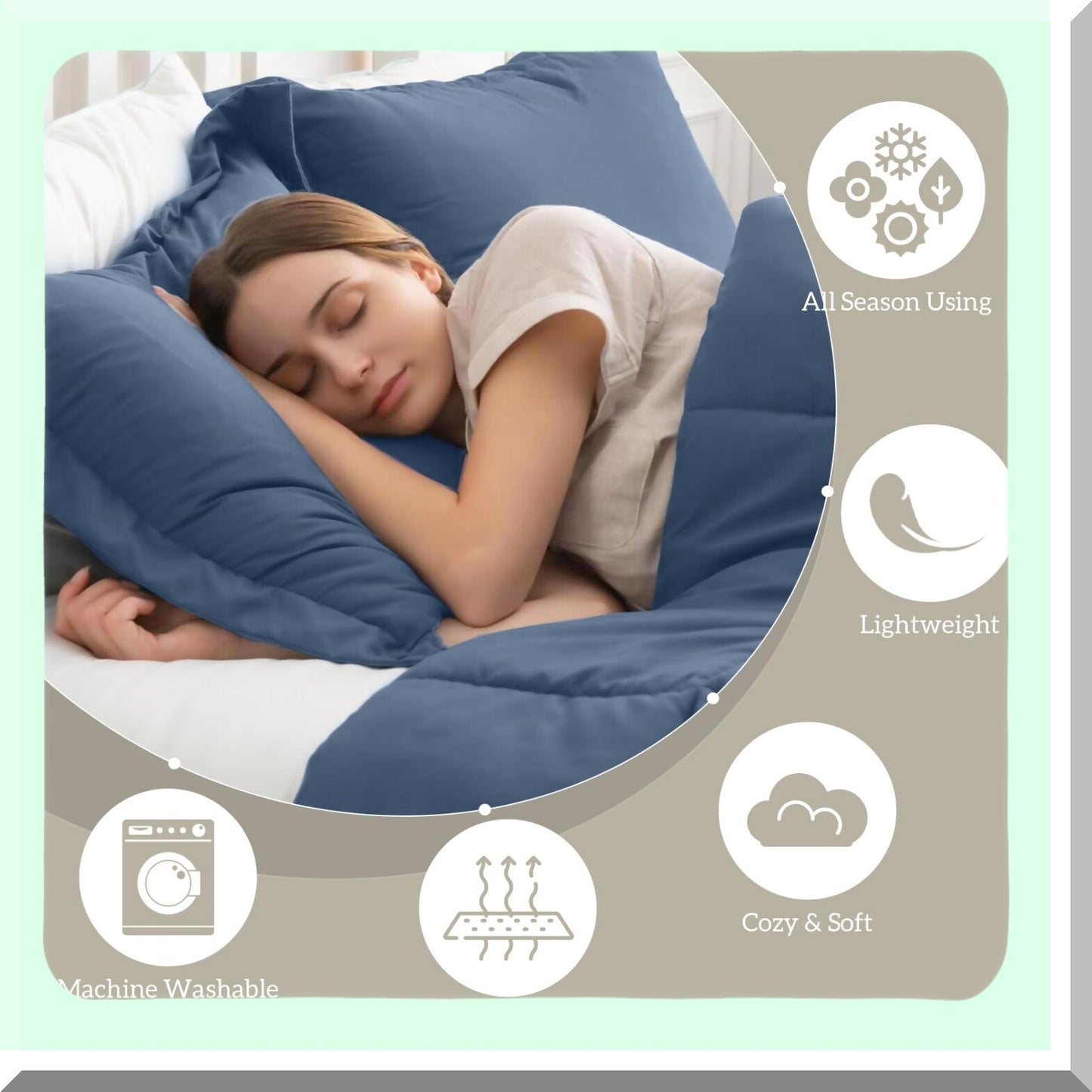 Blue Grey Reversible Comforter Set - Oversized Queen Bedding with Lightweight Down Alternative Fill, Soft All Season 3 Piece Set with 2 Shams