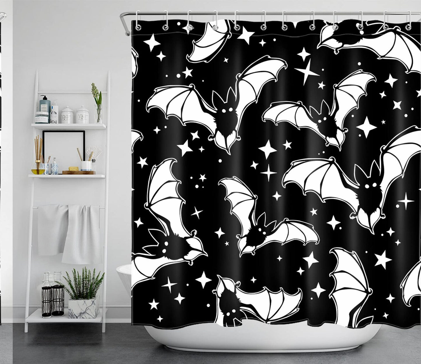 Gothic Black and White Bats Shower Curtain 72x72 inch