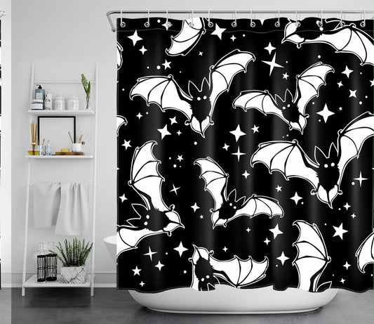 Gothic Black and White Bats Shower Curtain 72x72 inch
