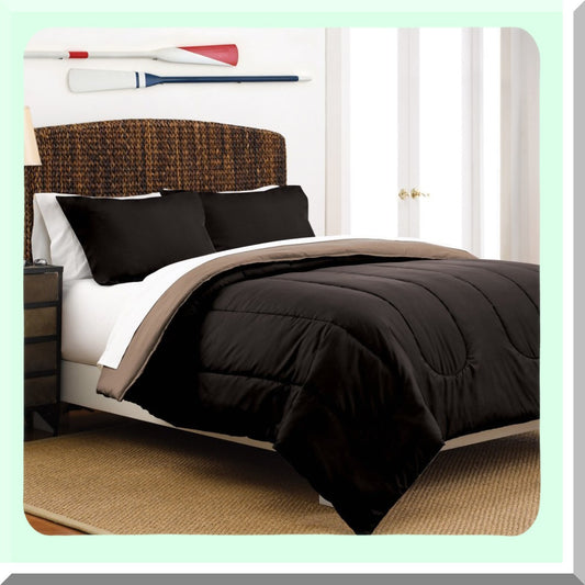 Reversible Comforter Set - Black/Beige - Size 3 - Soft & Cozy - All Season - Bedding Set - Bedroom Decor - Machine Washable - Hypoallergenic