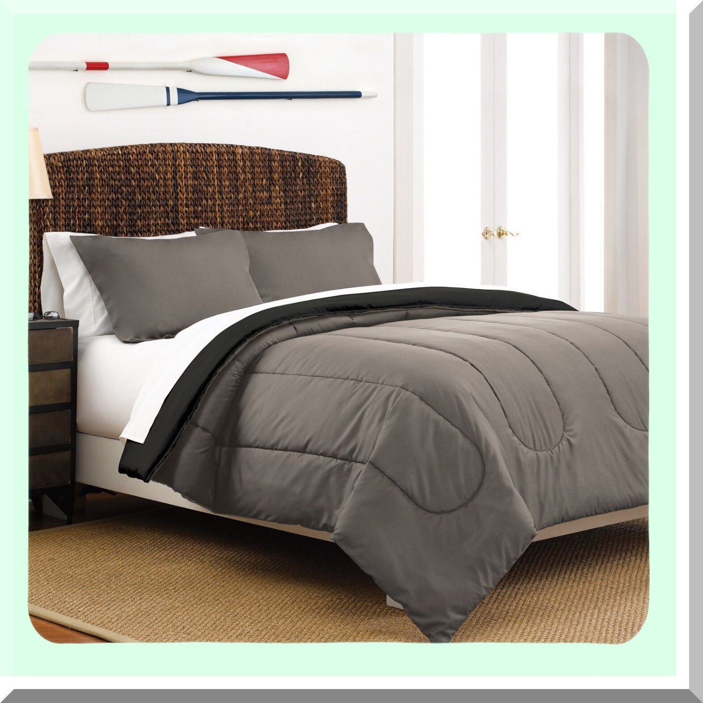 Reversible Comforter Set - Black/Beige - Size 3 - Soft & Cozy - All Season - Bedding Set - Bedroom Decor - Machine Washable - Hypoallergenic