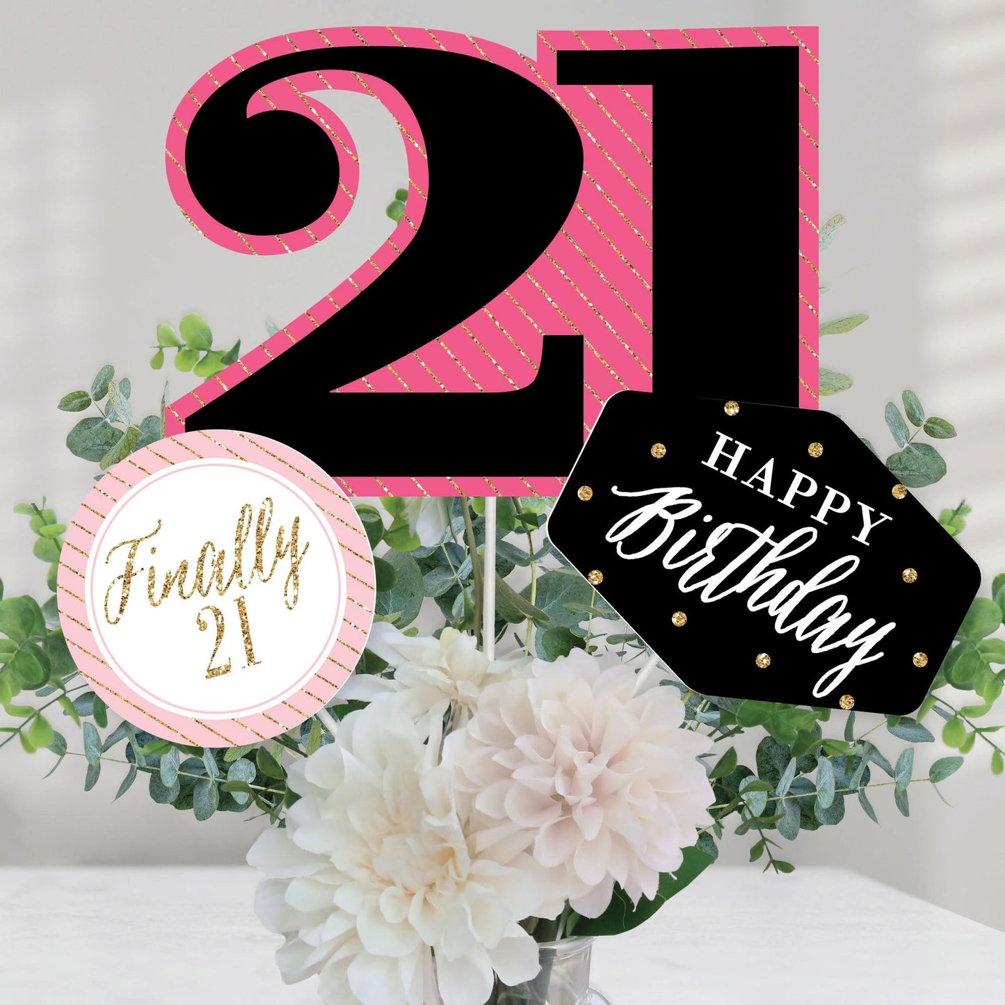 21st Birthday Girl Table Centerpiece Sticks Set of 15