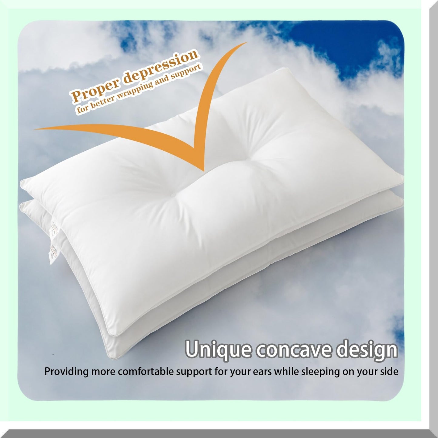 SleepGuard Comfort Pillows - 2 Pack | Back & Side Sleeper Ear Protection | Thin Medium Support with Concave Design | Soft & Elastic | Queen Size 20 x 30 in | White Color | Set of 2