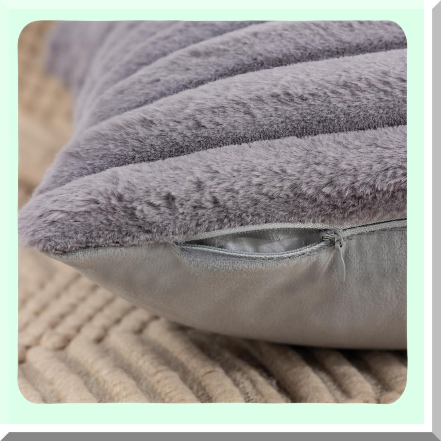 Fluffy Striped Plush Pillowcase Set - Decorative Cushion Covers for Sofa & Bedroom - Dark Grey Throw Pillow Covers - 22 x 22-Inch - Living Room Décor