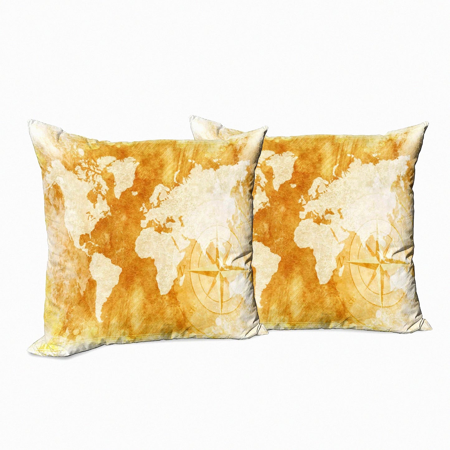 Vintage Map Decorative Pillow Cover Set - Retro Distressed Design for Couch or Bedroom - Pack of 2 Cushion Cases in Cream Tan - 18 Inch Square