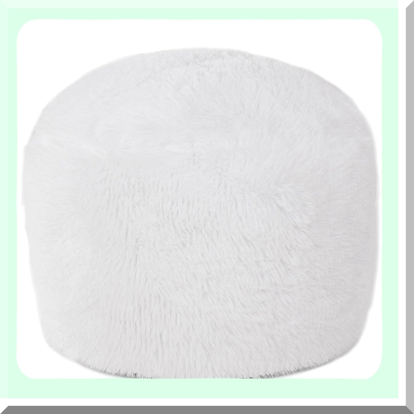 Fuzzy White Ottoman Pouf Cover - Round Foot Stool & Storage - 20"x20"x12" Floor Bean Bag - Living Room, Bedroom, Office - No Filler - Foot Rest Cover