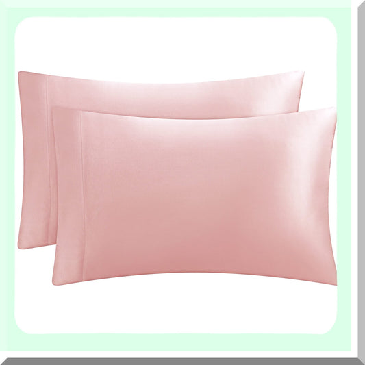 Silky Hair-Saving Pillowcase Set - Pink Cooling Covers - Envelope Closure - Size 2 - Hair Protection - Smooth Sleep - Satin Pillowcases