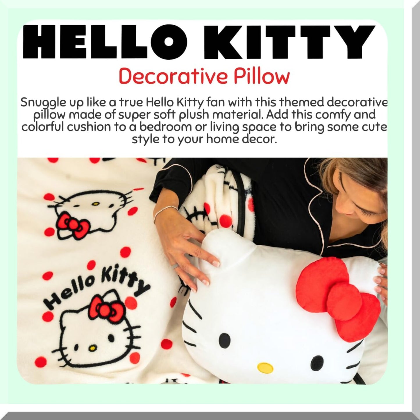 Super Plush Hello Kitty Throw Pillow - Soft Decorative Bedding, 16" Inch - Officially Licensed Cozy Cushion for Kids and Adults - Cute and Comfy Home Decor Accessory