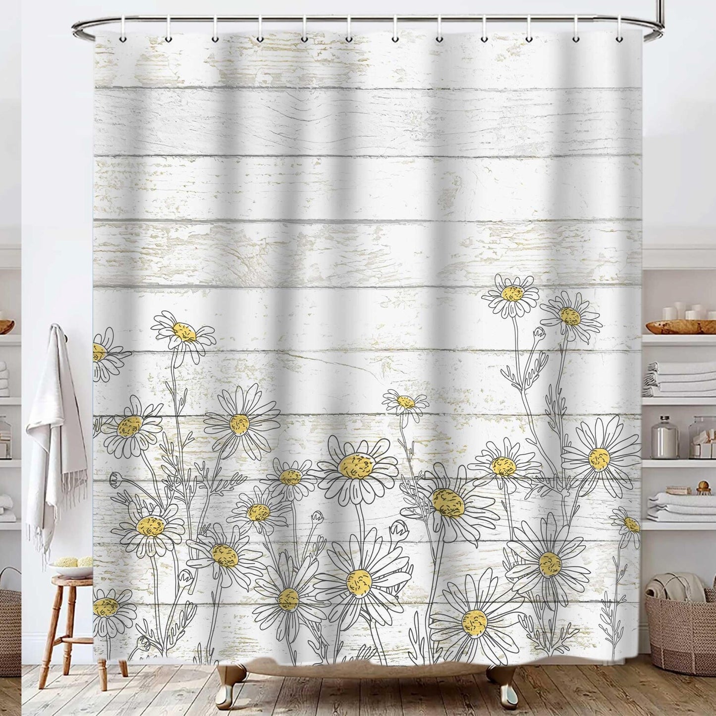 Daisy Shower Curtain Farmhouse Floral Waterproof